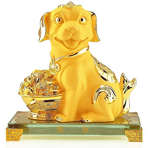 Benfa Chinesisches Zodiac Zwölf Tiere 2019 Neujahr Golden Resin Collecable Figurines Car oder Table Decor Statue,Dog