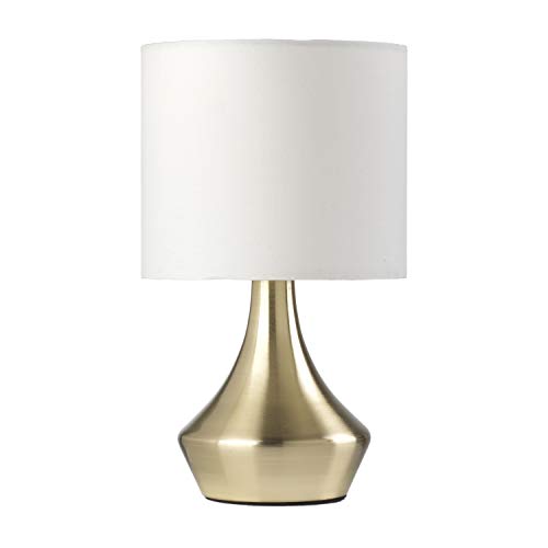 ONLI Tischlampe Gold aus satiniertem Metall und Lampenschirm aus weißem Stoff, 6 W