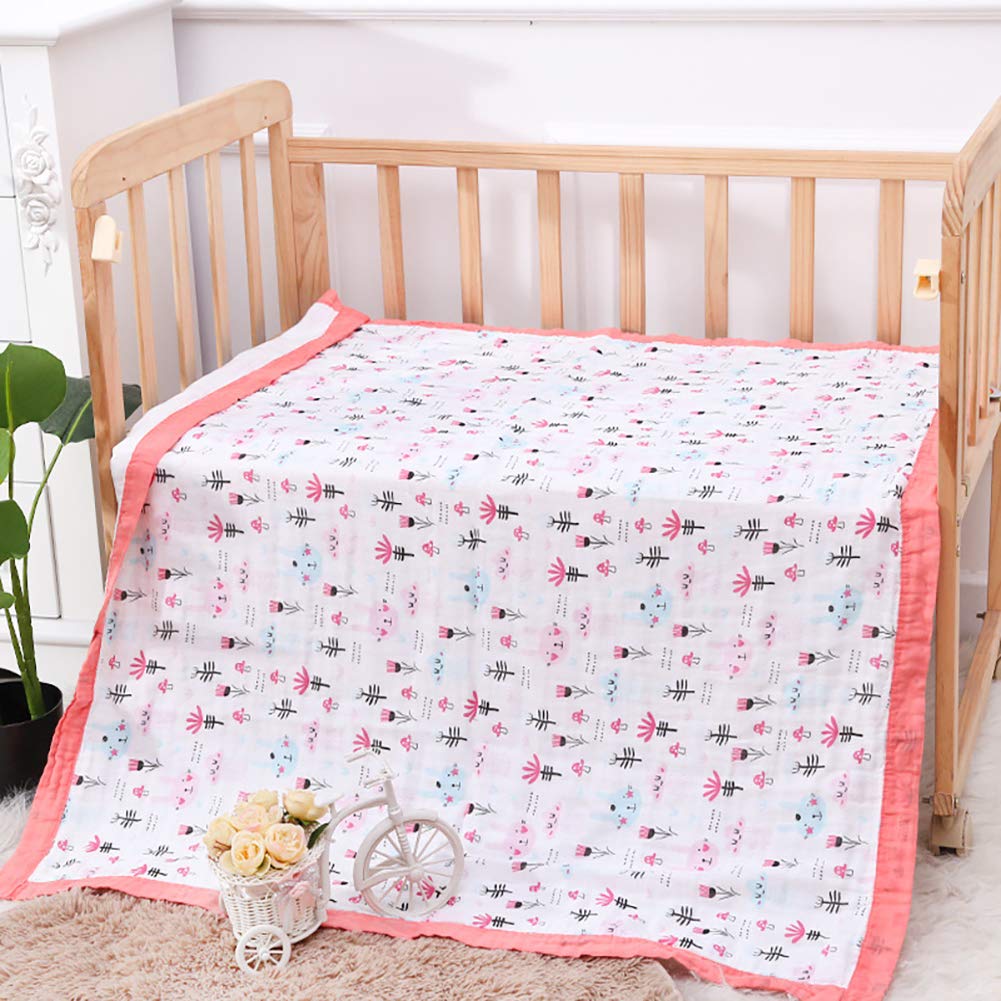 Naturer Babydecke Baumwolle Sommer für Junge und Mädchen 6 schichte Musselin Baby Kuscheldecke Kinderwagen Decke-Pucktücher Weiche Decke Babyschale 110x115cm,Kaninchen