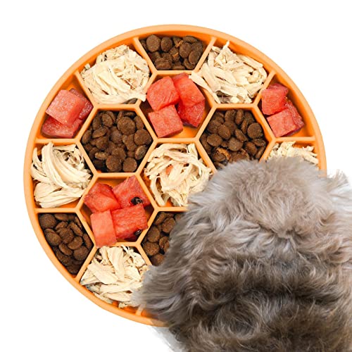 Abbto Slow Feeding Hundenapf, Verhindert Schlucken und Erbrechen mit sechseckiger Wabe, Verhindern des Erstickens Gesunder Design-Hundenapf für große Rassen/mittelgroße Hunde/kleine Rassen