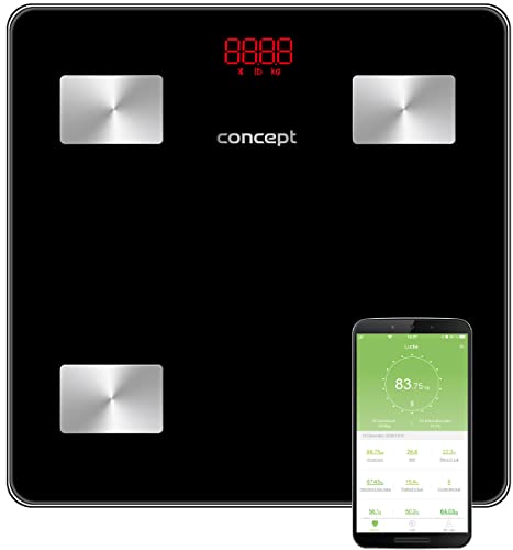 Concept VO4001 Glas-Diagnosewaage Personenwaage mit App Digitale Waage Körperanalyse Körperfettwaage Muskelmasse BMI LED-Anzeige Bluetooth Gewicht bis 180kg