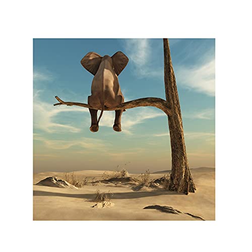 LXWWW Moderne Leinwand Malerei Lustige Kunst Elefant Sitzen Auf Baum Wandkunst Tierbilder Nordic Poster Und Drucke Für Wohnkultur 30x30cm Rahmenlos