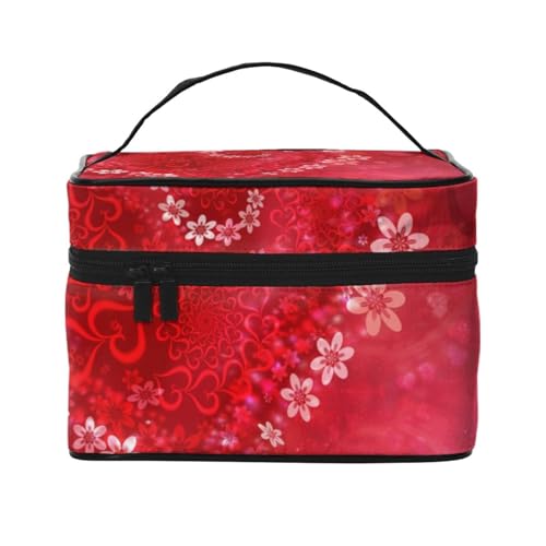 London Reise-Make-up-Tasche, tragbare Kosmetiktasche für Damen und Mädchen, stilvoll und geräumig, Blumendekoration Herz, Einheitsgröße
