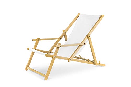 IMPWOOD Gartenliege Strandliege mit Armauflagen und Absicherungssystem Liegestuhl aus Buchenholz klappbar Holz-Liegestuhl weiß