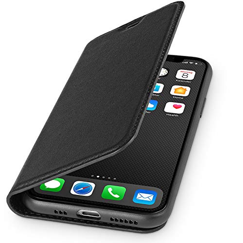 WIIUKA Echt Ledertasche - TRAVEL - für iPhone 11 Pro, mit Kartenfach, extra Dünn, Tasche Schwarz, Leder Hülle kompatibel mit Apple iPhone 11 Pro