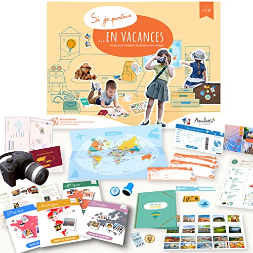 Amulette - Koffer SI Je Partais en Vacances – Lernspiel 6 bis 10 Jahre – 50 + Zubehör zum Spielen des Reisenden – Spielzeug Geschenk für Kinder Mädchen Jungen Reise VACA