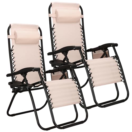 SPRINGOS Liegestühle mit Kopfstütze Fußableger Beistelltisch Hängetasche 2 Stück