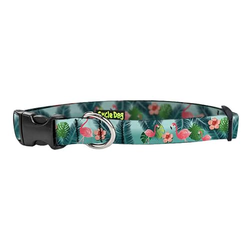 EcoWeave-SkinnyWide Hundehalsband, Kunststoff, Flamingos, Größe S