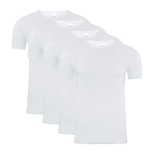 SES Herren Unterhemd 4er Pack Kurzarm Shirt Doppelripp aus 100% Baumwolle (M)