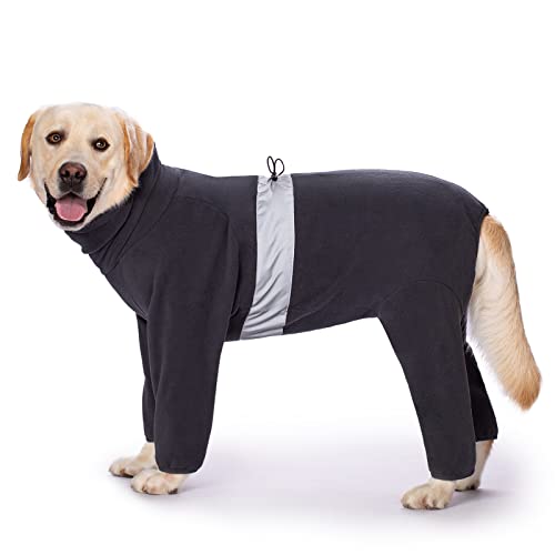 Miaododo Polarfleece-Hundekleidung für den Winter für mittelgroße und große Hunde, Thermo-Hundejacke, Einteiler für Jungen oder Mädchen, Reißverschluss auf der Rückseite (26, Dunkelgrau)