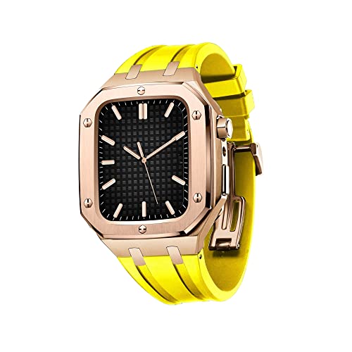 MAALYA Luxuriöse Armband-Schutzhülle für Apple Watch Serie 6, 44 mm, robuste Herren-Schutzhülle, sturzsicherer Metall-Stoßfänger mit Riemen für Apple Watch Serie 7/6/5/4 SE, 45 mm Silikonband, 45MM