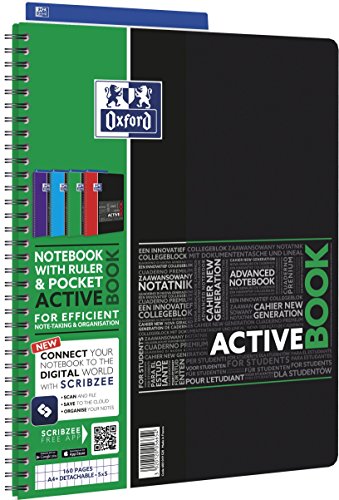 OXFORD 400019520 Activebook Studium 5er Pack mit 4 Farben Digitaler Collegeblock A4 kariert 80 Blatt