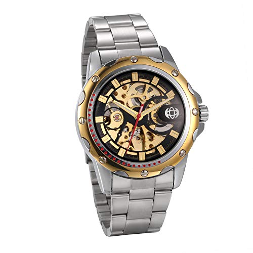JewelryWe Herrenuhr Analog Automatik Uhr Klassische Automatische Mechanische Skelett Armbanduhr Automatikuhr mit Edelstahl Armband, Gold