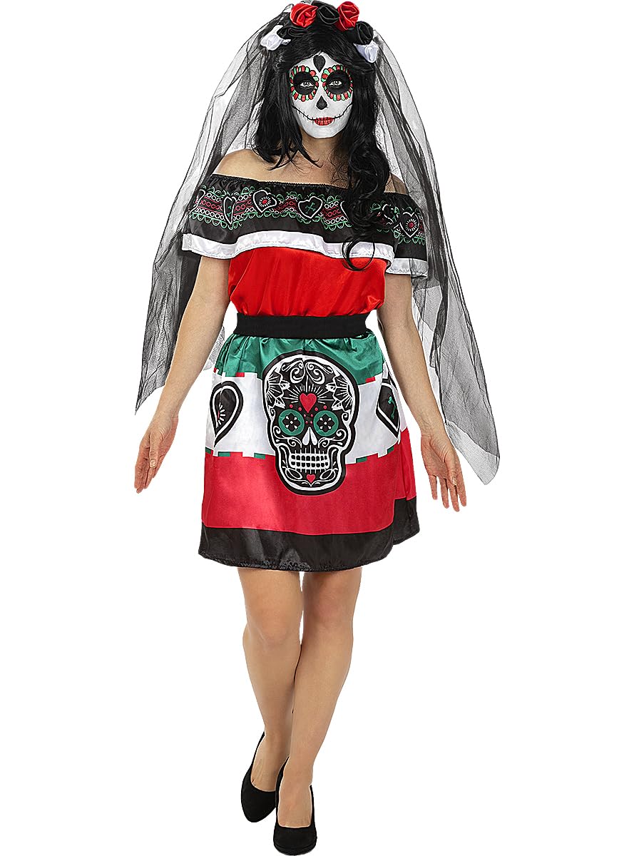 Funidelia | Mexikanisches Catrina Kostüm für Damen Tag der Toten, Halloween, Horror - Kostüme für Erwachsene & Verkleidung für Partys, Karneval & Halloween - Größe L - Schwarz