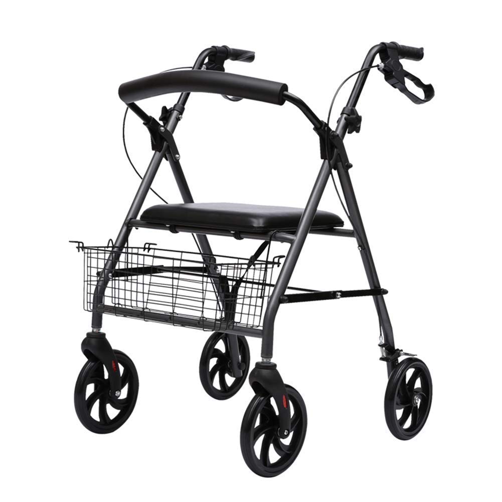 Walker, zusammenklappbarer Rollstuhl, rollende Gehhilfe, leichte Aluminium-Gehmobilitätshilfe für ältere Menschen, unterstützt bis zu 220 Pfund, Schwarz im Freien