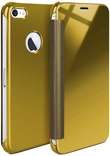 moex Dünne 360° Handyhülle passend für iPhone 5s / 5 / SE (2016) | Transparent bei eingeschaltetem Display - in Hochglanz Klavierlack Optik, Golden
