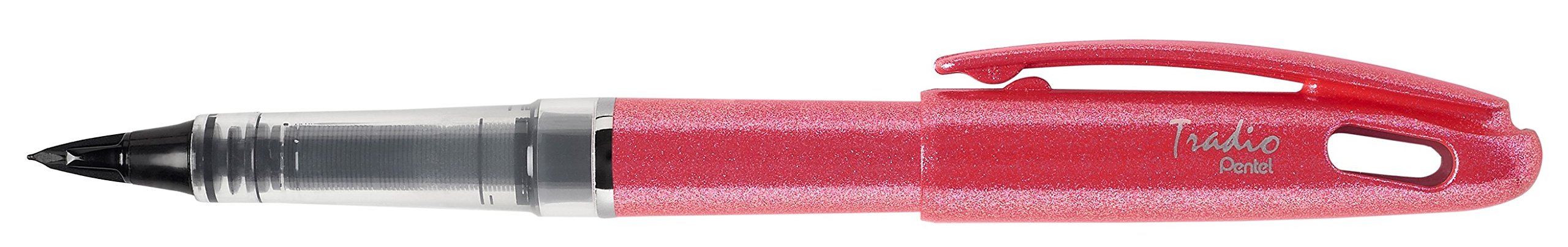 Pentel Tradio Iridescence TRJ95 Federstifte, Kunststoffspitze, schwarze Tinte, rosa Glitzer, 12 Stück