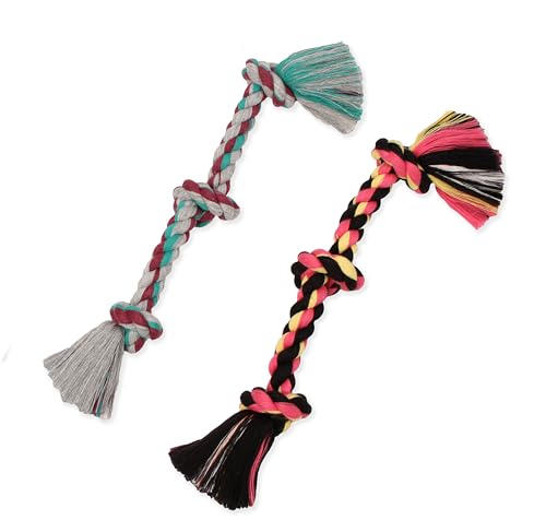 Mammoth Kauspielzeug mit 3 Knoten, hochwertiges Baumwoll-Polyester-Seil, interaktives Seil, Hundespielzeug, 38,1 cm, 2 Stück, verschiedene Farben