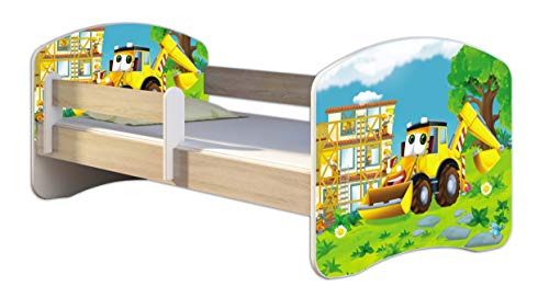 Kinderbett Jugendbett mit einer Schublade und Matratze Sonoma mit Rausfallschutz Lattenrost ACMA II 140x70 160x80 180x80 (20 Bagger, 160x80)