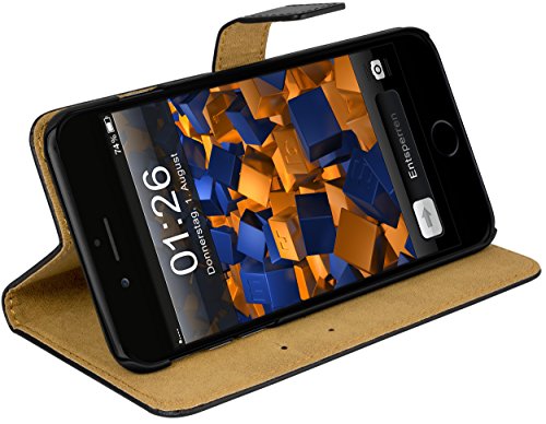 mumbi Echt Leder Bookstyle Case kompatibel mit iPhone 6 Plus / 6S Plus Hülle Leder Tasche Case Wallet, schwarz