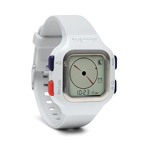 TIME TIMER Watch – Visueller analoger und digitaler 12-Stunden- oder 24-Stunden-Countdown-Timer – für Kinder zum Lernen, Testen und Workout-Tracker (Arctic White, Small)