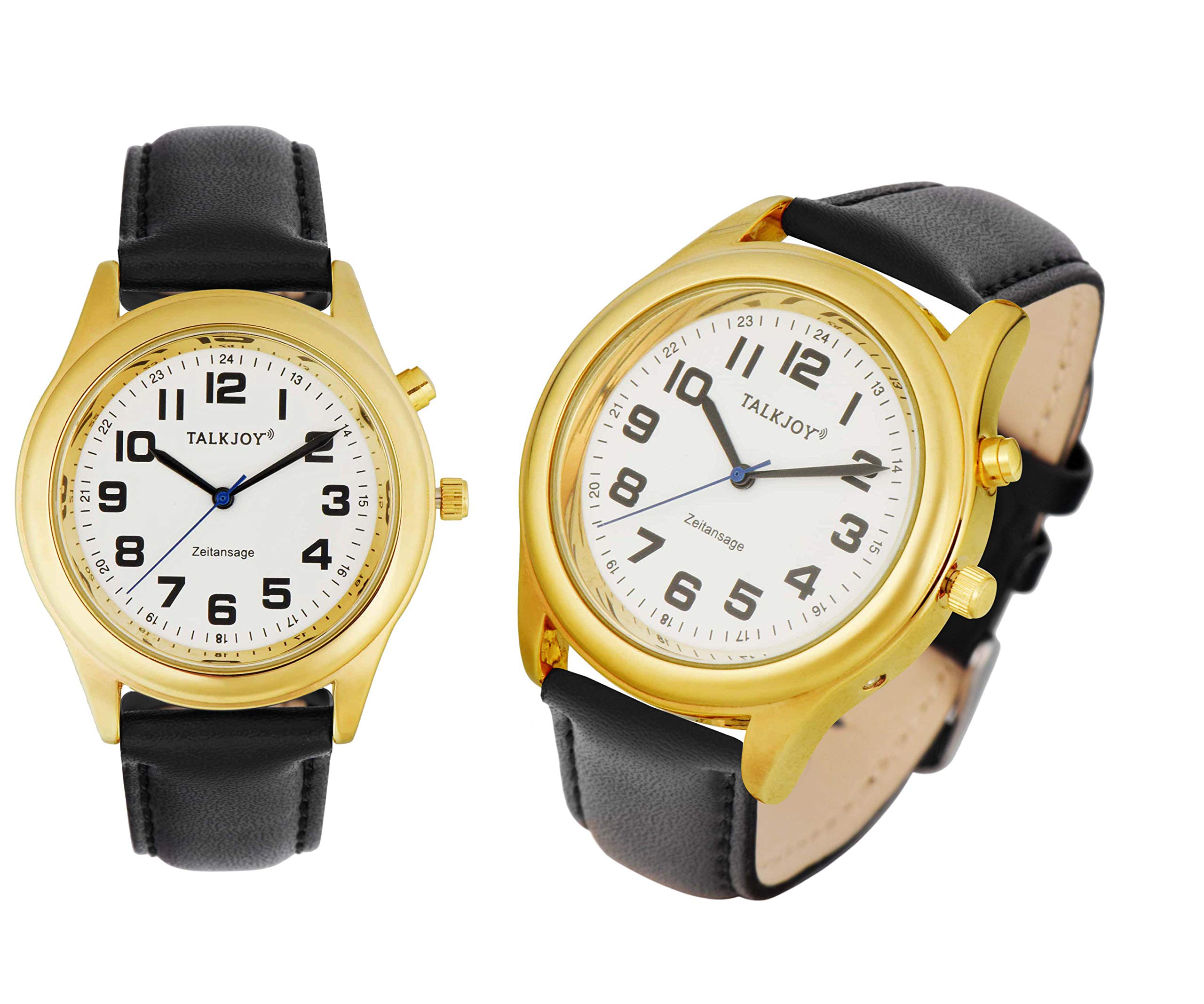 TalkJoy Lederband Damen Sprechende Armbanduhr GOLDENE Uhr Senioren Blindenuhr Zeitansage