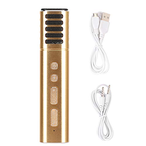 Mavis Laven Externes Mikrofon, A9-Kabel-kapazitives Mikrofon mit Soundkarte Tragbares Mikrofon-Sprach-Podcasting für Karaoke-Konferenzen für Smartphones Tablets(Gold)
