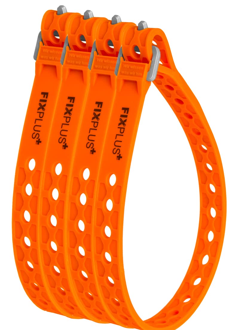 Fixplus Strap 4er-Pack Nano Slim Fit - Zurrgurt Zum Sichern, Befestigen, Bündeln und Festzurren, aus Spezialkunststoff mit Aluminiumschnalle 30cm x 1,2cm (orange)