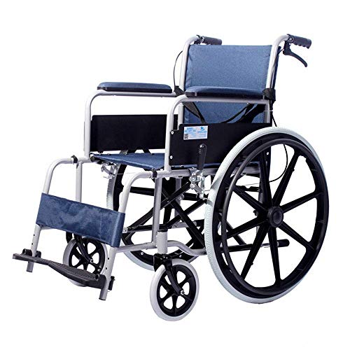 Manueller Rollstuhl Leichter Transportrollstuhl aus Stahl Aluminiumlegierung Klappbarer älterer Rollstuhl Behinderter Tragbarer älterer Rollstuhl mit Hinterradbremse, Metall, Mehrfarbig, Ein