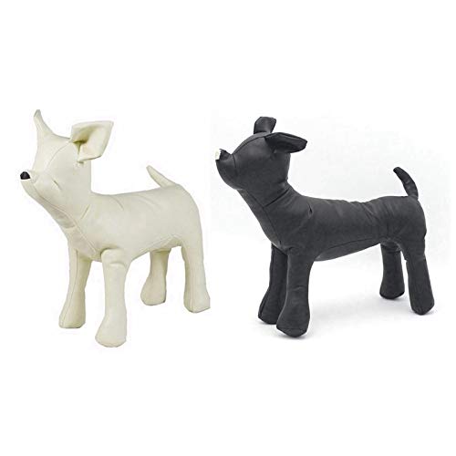 Lopbinte 2 Stück Leder Hund Schaufensterpuppe Stehposition Hund Modelle Spielzeug Haustier Tier Shop Display Schaufensterpuppe, Schwarz M & Weiß L