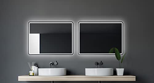 Talos LED Badspiegel 80x60 cm Badezimmerspiegel mit Beleuchtung matt schwarzer Aluminiumrahmen Wandspiegel mit Lichtumrahmung