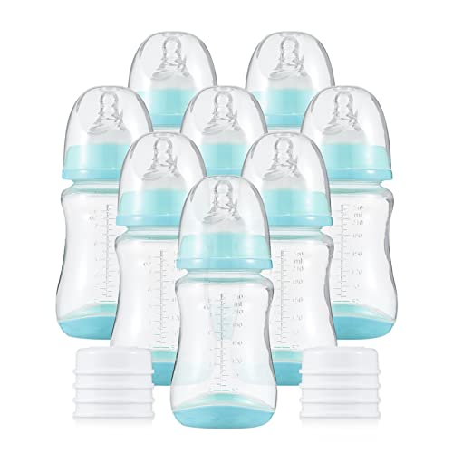KOCAN Babyflaschen-Set,Babyflaschen mit Silikonnippel und Aufbewahrungsabdeckung Stillflaschen für Babynahrung PP-Milchaufbewahrungsflaschen 240 ml Fassungsvermögen Babyflaschen Baby Essentials, Grün