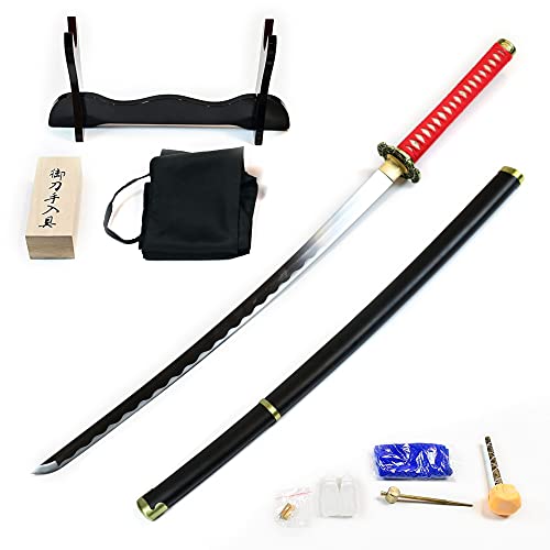 Swords and more Schwert von Ryu Hayabusa - handgeschmiedet, Ninja Gaiden –, Samurai Schwerter scharf echt, Carbon Stahl 100cm, Katana Schwert mit Schwertpflegeset für Ninja Kostüm & Gamer Geschenk