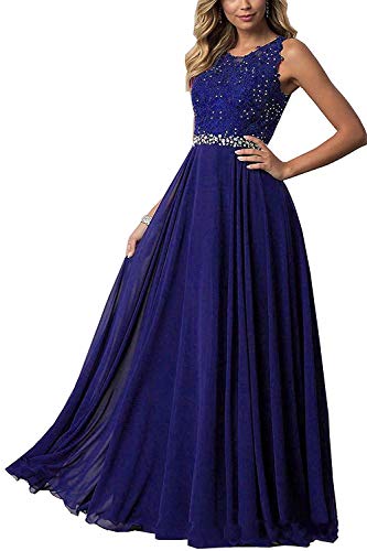 CLLA dress Damen Chiffon Spitze Abendkleider Elegant Brautkleid Lang Festkleid Ballkleider(Königsblau,32)