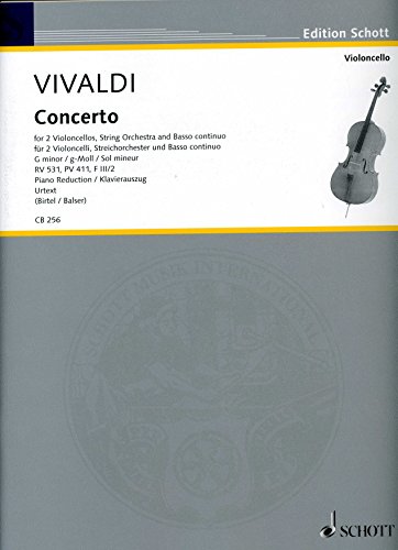 Concerto g-Moll: Urtext. RV 531, PV 411, F III/2. 2 Violoncelli, Streichorchester und Basso continuo. Klavierauszug mit Solostimmen. (Cello-Bibliothek)