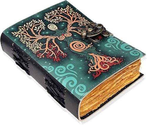 OVERDOSE Mother of Earth Design Handmade Green vintage leather journal • Deckle edge paper, Blank spell book of shadows grimoire journal Talisman Prints - 6x8 inches|15x20 cm|A5
