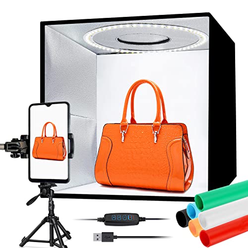 Fotobox 40 x 40 cm, Tumax Fotostudio Lichtzelt mit der Dimmbaren & Einstellbare Farbtemperatur, Tragbares LED Photobox Kit mit 162X Dimmbaren LED Lampenperlen und 6 Hintergrundtücher von PVC