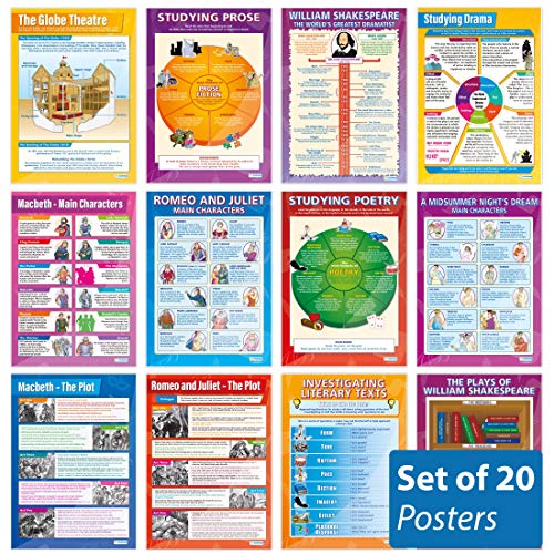 Daydream Education „English Literature“-Poster, für Klassenzimmer, Hochglanzpapier, 850 x 594 mm (A1), Lernposter in englischer Sprache, Set, 20 Stück