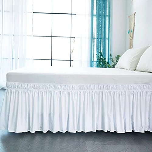 Bettrock zum Umwickeln Bettvolant,Ruffled Solid Bed Rock 200x200/180x200 Wrap Around Style, Elastische Bett Wrap Ruffled mit Plattform Bett Rock 38/45cm Drop (Color : White, Size : 150 * 200+38cm)