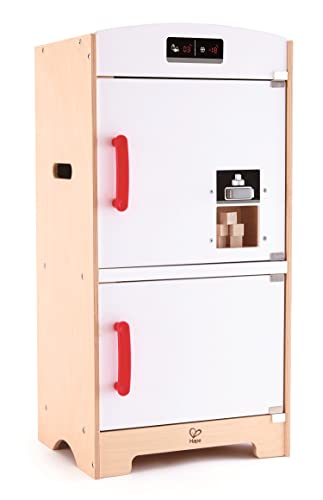 Hape E3153 - Weißer Kühlschrank mit Gefrierfach, Spielzeug-Kühlschrank mit vielen Funktionen, aus Holz, ab 3 Jahren, weiß