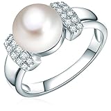Valero Pearls Damen-Ring Hochwertige Süßwasser-Zuchtperlen in ca. 10 mm Button weiß 925 Sterling Silber Zirkonia weiß - Perlenring mit echten Perle weiss 60201408