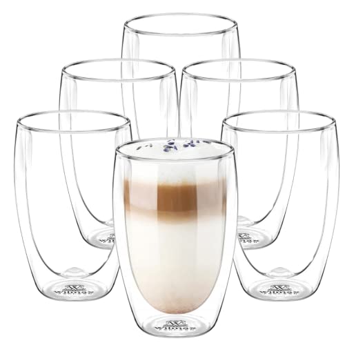 Wilmax | Thermogläser Doppelwandig | Kaffeegläser | Latte Macchiato Gläser Doppelwandig | Cocktailgläser | Teeglas | Cappuccino Tassen | Trinkgläser | Kaffeetassen | 500 ml | 6er-Set