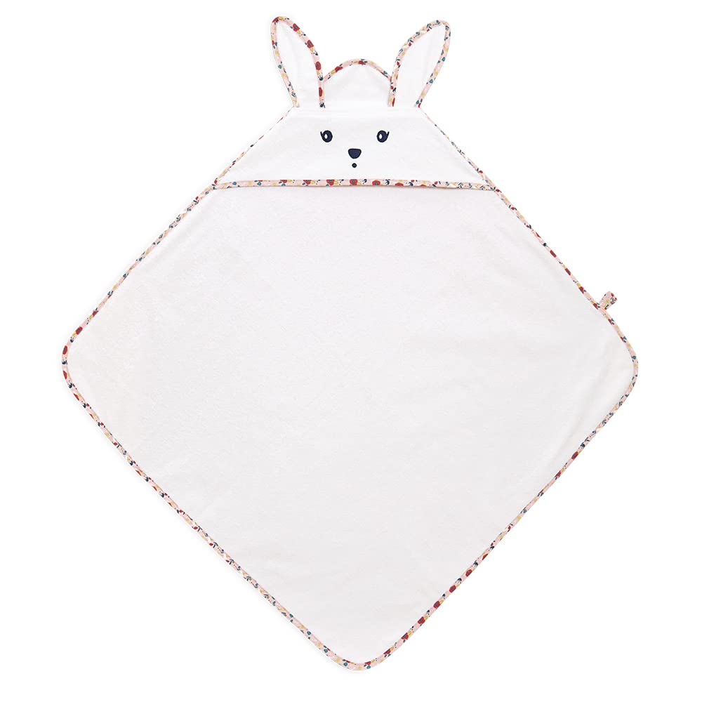 Kaloo - K'Doux - Hasen-Kapuzenbadetuch für das Baby - Weich und Absorbierend - 75 x 75 cm - Baumwollhandtuch mit Kapuze und Hasenohren - Mohnblumen-Motiv - Ab Geburt, K216007