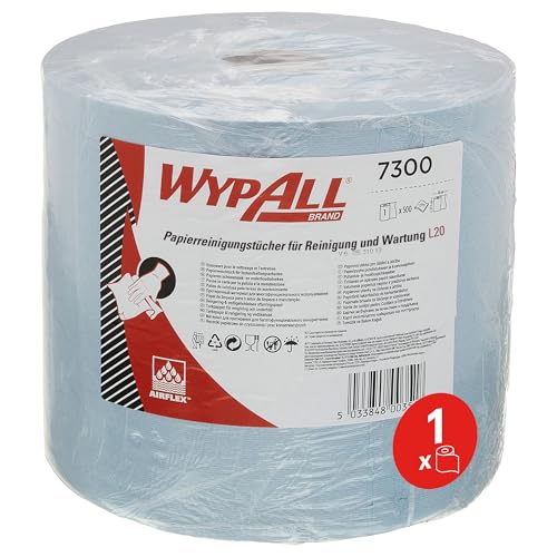 WypAll Wischtücher, L20, Industrielle Reinigungstücher, 2-lagig, 1 Jumbo-Rolle x 500 Tücher, blau, 7300