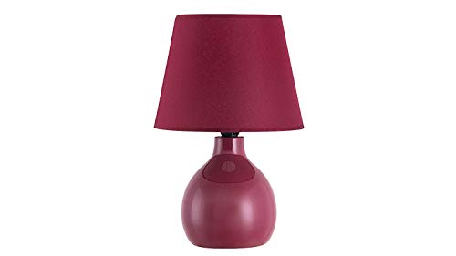 Licht-Erlebnisse Tischleuchte Retro mit Schalter Bordeaux Keramik Stoff H:28cm E14 gemütliche Nachttischlampe HETTO