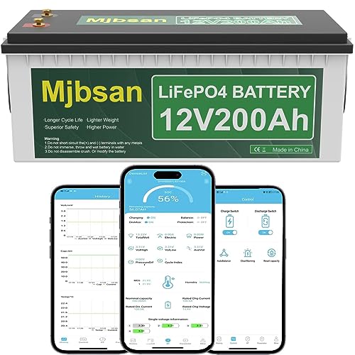 Mjbsan 12V 200Ah LiFePO4 Autobatterie mit Bluetooth Eingebauter 200A BMS, 2560Wh Deep Cycle Lithium Batterie, 4000+ Zyklen, Ideal für Wohnmobil, Solar Trailer, Boot und Camping