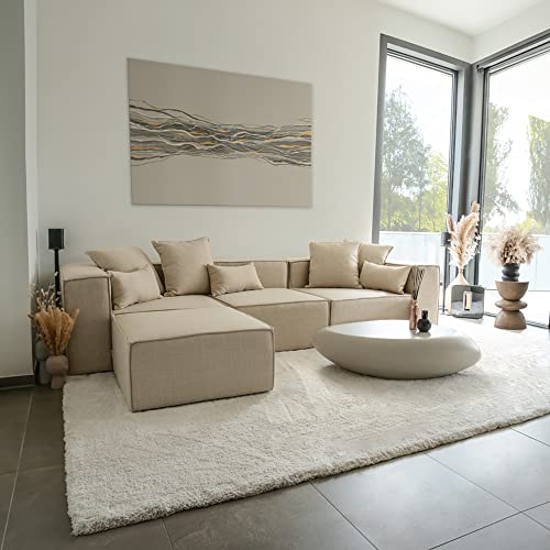 Home Deluxe - Modulares Sofa Verona - L Beige - 327cm x 68cm x 207cm inkl. Kissen I Ecksofa Wohnlandschaft Modulsofa