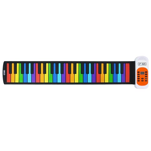 3rd Avenue 49 Tasten Rainbow Soft Touch Roll Up Piano Keyboard für Anfänger mit eingebautem Lautsprecher