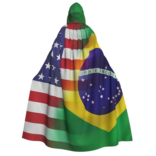 WURTON Amerikanische und brasilianische Flaggen, Karnevalskostüme für Erwachsene, Cosplay, Umhang mit Kapuze, für Damen und Herren, 190 cm