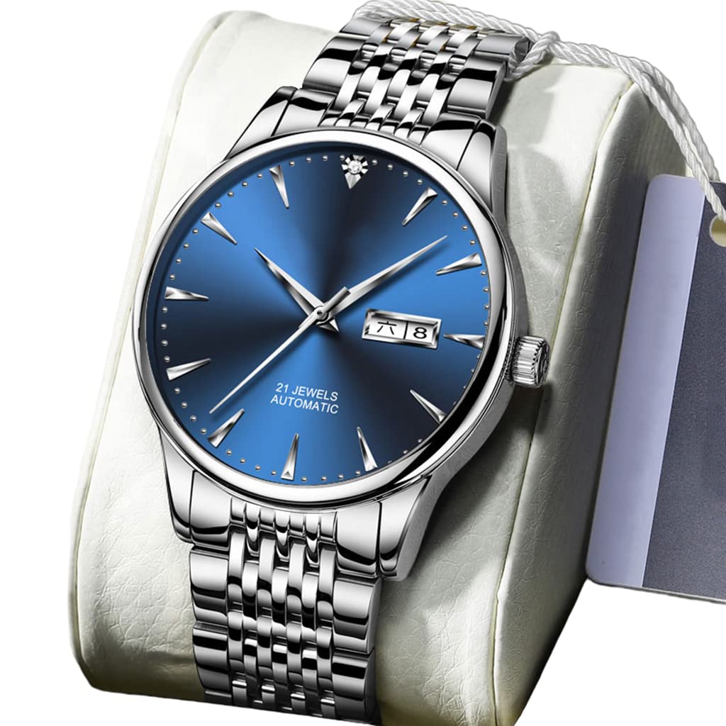 DSJMUY Mode Herren Analog Uhr 30M wasserdichte Business Luxury mechanisch Chronograph Uhren mit Edelstahl Armband(Farbe: A)